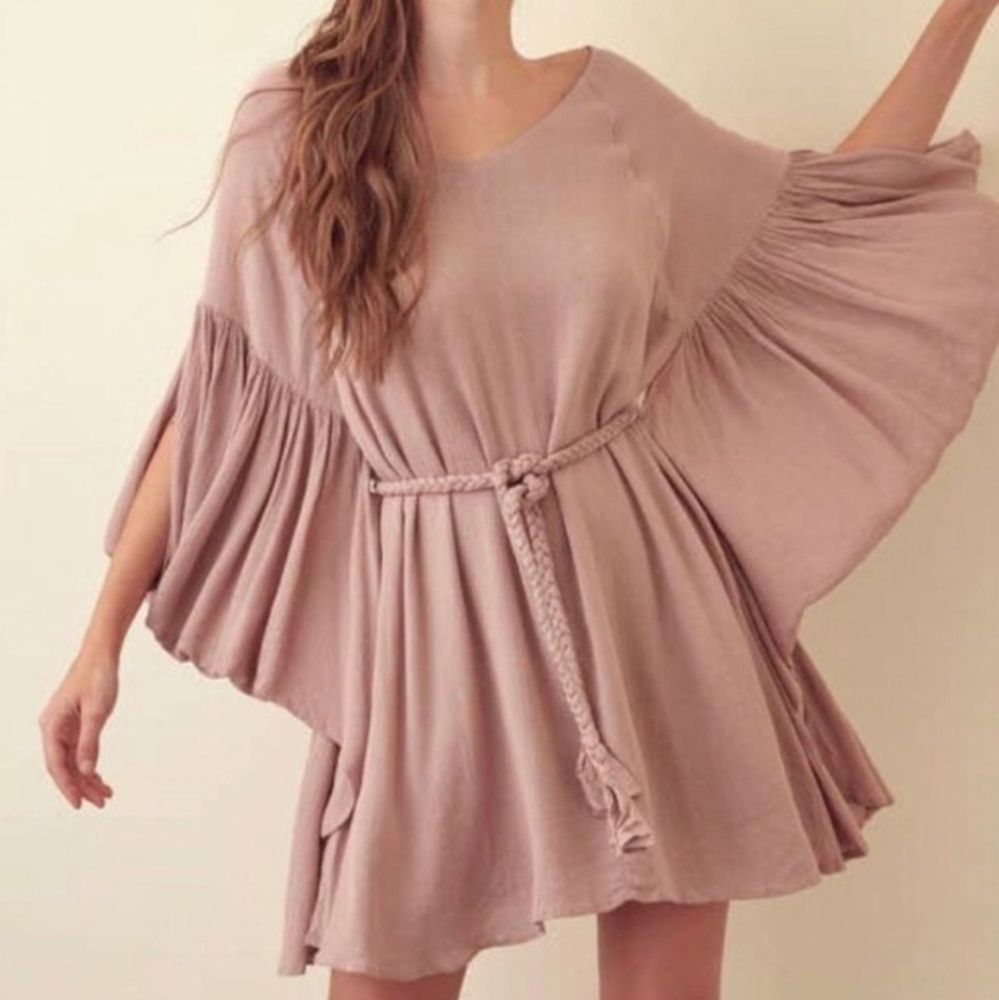 Storia NWT Romantic Sweet Mauve Gauze Batwing Mini Dress Small